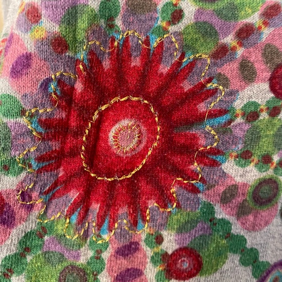 Desigual Sz M Gray Multicolor Cotton Sweater with Gold Stitch Detail - Picture 3 of 4